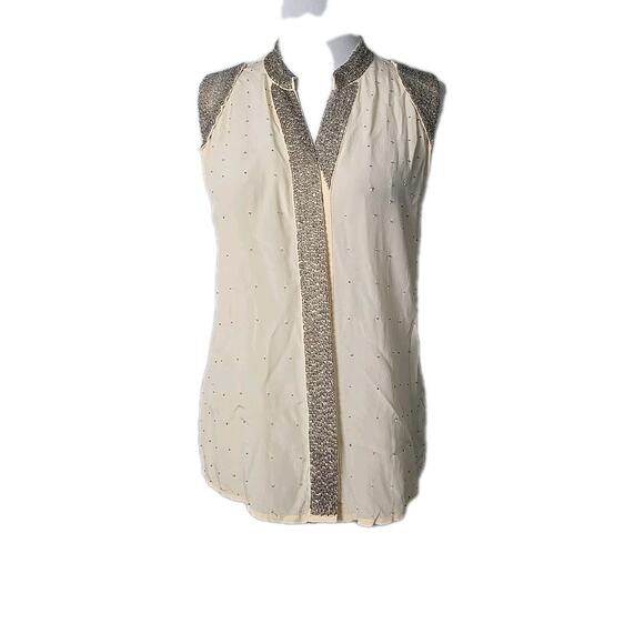 Aryn K. Cream SILK Beaded Hidden-Button-Front Top Size Large L Sleeveless - Picture 1 of 10
